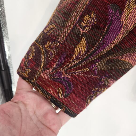 Coldwater Creek Burgundy Purple Fleur-de-lis Zip-up Tapestry Jacket Women's L - Picture 6 of 8